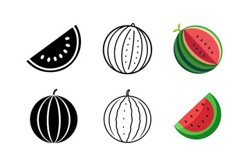 Set of Watermelon silhouette vector line art illustration