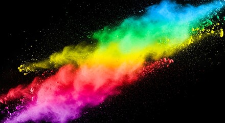 Fototapeta premium Vibrant Explosion of Colorful Powder Captured Mid-Air Against a Sleek Black Background in a Dynamic Artistic Display
