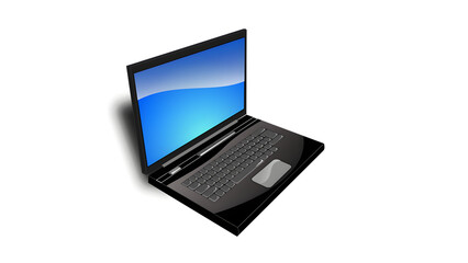 Modern Black Laptop with Blue Screen – Open Notebook Computer in Isometric Vector Style