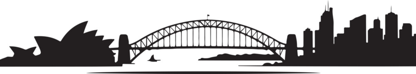 Fototapeta premium Sydney skyline silhouette vector iconic landmarks black and white
