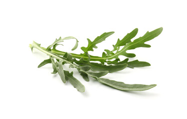 Fresh ripe green arugula leaves isolated on white