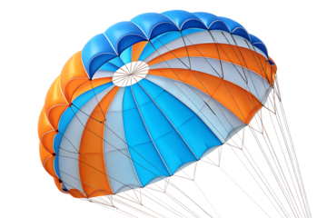Colorful parachute with blue and orange segments, isolated on Ai Generated by PNG