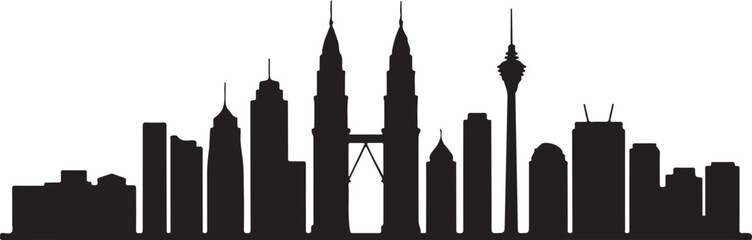 Obraz premium Kuala Lumpur skyline silhouette vector black and white city landmark