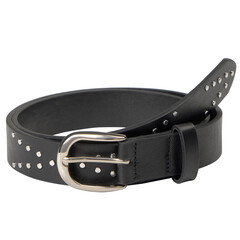 Stylish black leather belt with a sleek metal buckle, an essential fashion accessory for men, white background