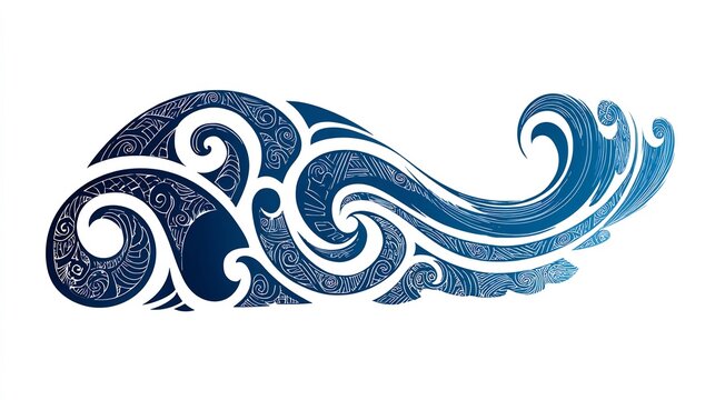 Elegant tribal wave illustration with intricate patterns and graceful swirls