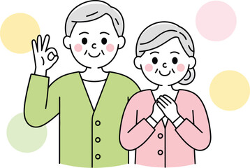 Happy Senior Couple Illustration Elderly Man and Woman Showing Gratitude and Approval