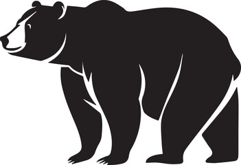 Fototapeta premium Bold black silhouette of a standing grizzly bear, side view. Vector graphic illustration suitable for a logo, mascot, or emblem design. a135.eps inspired.