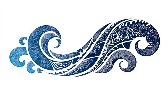 Stylized blue wave with tribal design elements on a clean white background