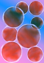 Abstract circular shapes on pink and blue gradient background  