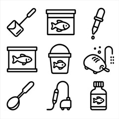 Vector no set characters bubbles care isolation aquaponic equally icon fish changer