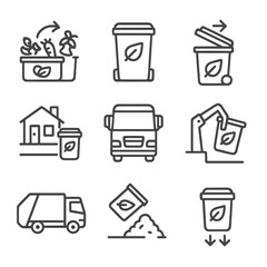 No equally numbers vector bin waste icon vehicle labels compost set icons