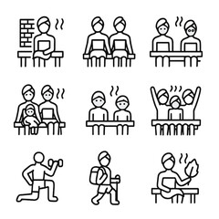 Diverse group children seeker sauna elderly wellness person icon family tourist vector
