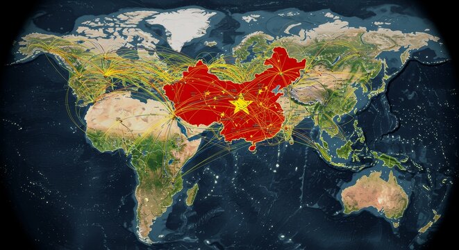 Global Connections of China - A world map highlighting China's extensive global connections through trade and travel routes