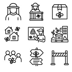 Vector isolated icons hive speech post balcony letters set captions icon text