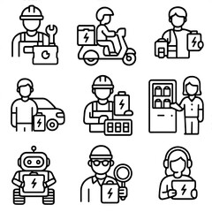 Warehouse swap driver icons vector commuter customer battery rider attendant delivery icon