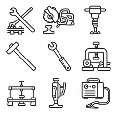 Obraz premium Icons spike alignment gauge hammer train rail tools icon saw welding vector