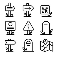 Vector plaque tag plant arrow sign ribbon icon post qr route info