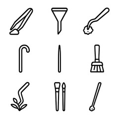 Moss tool icons sand vector decoration set icon stick terrarium hook tweezers