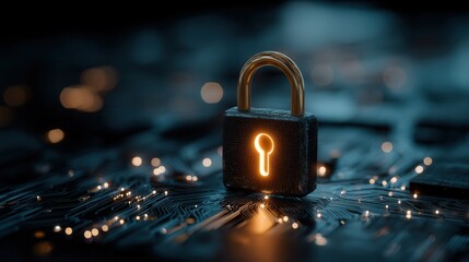 Secure cyber security network with padlock icon for data privacy and digital protection