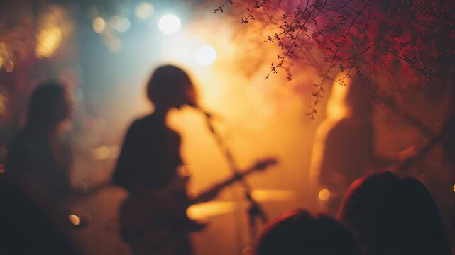 Band Performing with Warm Stage Lighting and Foliage - Powered by Adobe
