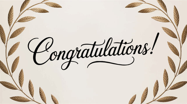 Congratulations script with golden leaves border lettering