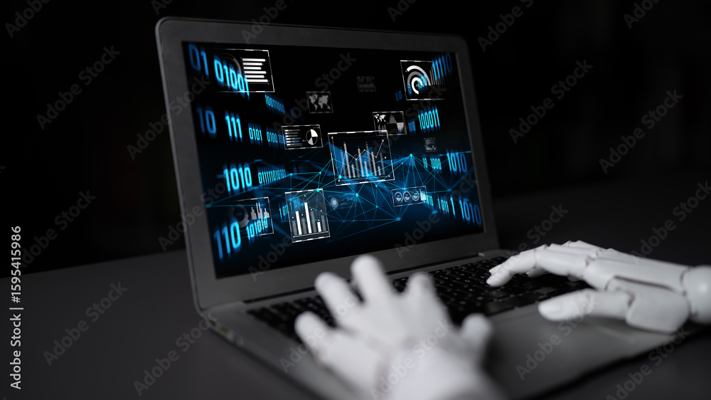 Poster ai artificial intelligence drives data analytics with predictive models, smart dashboards, and virtu