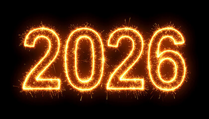 2026 sparkler fireworks on black background	
