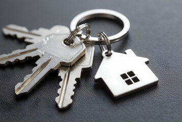 House shaped key chain isolated on black background
