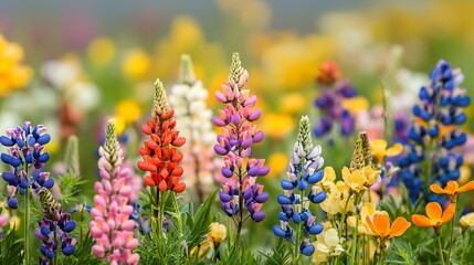 Obraz premium Vibrant wildflower meadow in bloom, colorful, natural beauty, serene