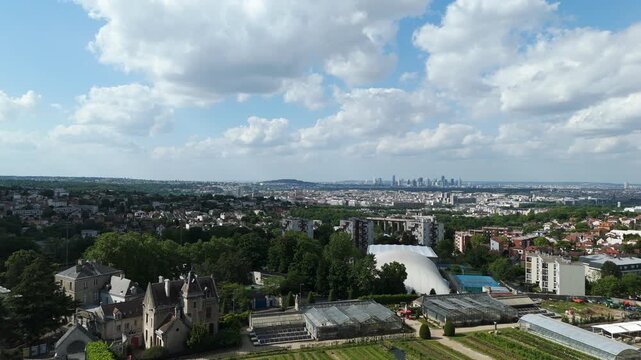 Chateau Saint-Philippe and Campus in Meudon with Paris Skyline, Aerial View