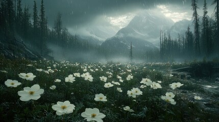 Rainy Mountain Meadow: A Serene Landscape