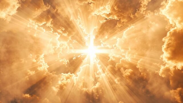 Sunlight Through Golden Clouds Forming a Cross