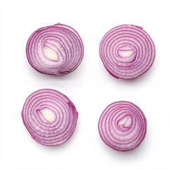 Top View of Sliced Pink Onion Isolated on White Background