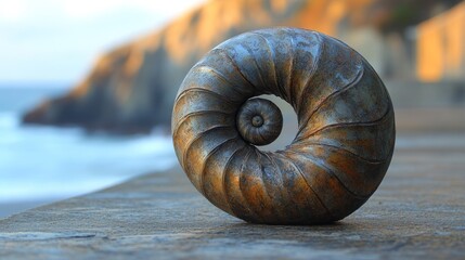 Nautilus Shell Sculpture by the Ocean: A Study in Form and Texture