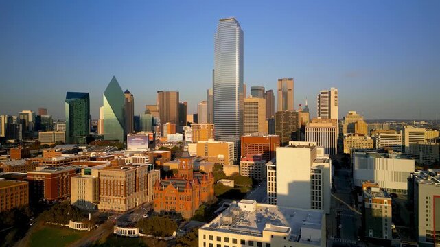 Aerial view of Downtown Dallas head quartered many Fortune 500 companies.
