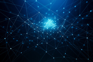 Fototapeta premium Abstract blue network of connected glowing nodes