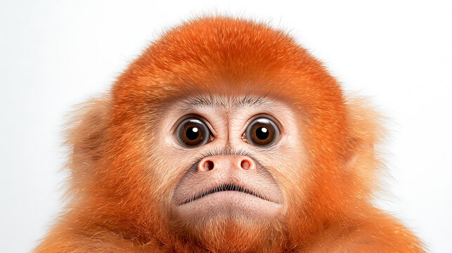 Close-up of a golden-headed lion tamarin. This primate is a small monkey with orange fur, native to Brazil. Its eyes are big and brown, giving it an expressive look.