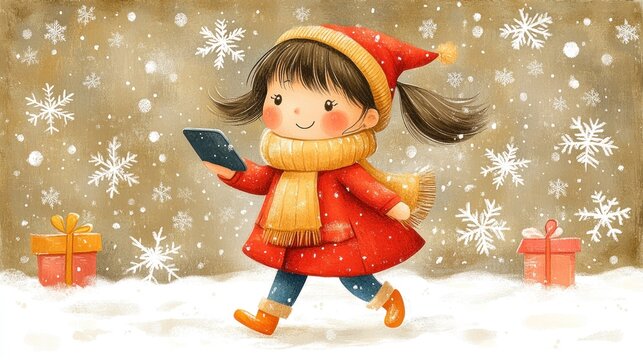 Winter Wonderland Girl with Tablet