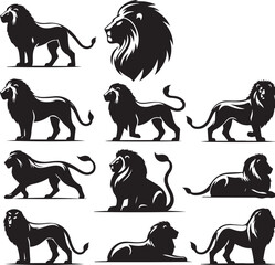 Lion vector silhouette set 