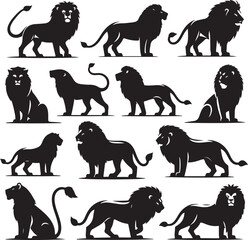 Lion vector silhouette set 