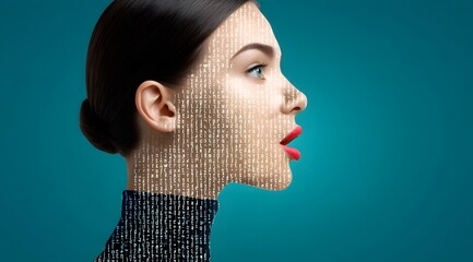 Futuristic digital portrait of a woman with speech technology