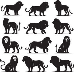 Lion silhouettes collection vector