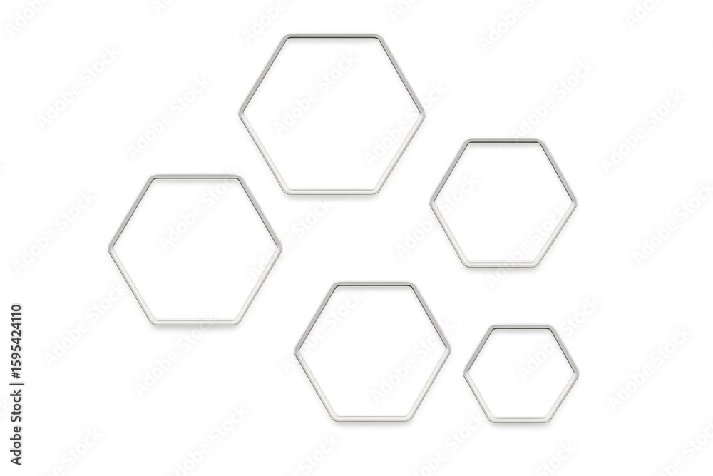 Poster five white hexagons of different sizes are creating an abstract composition on a transparent backgro