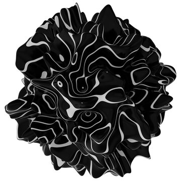 Monochrome 3D Organic Shapes &ndash; Black and White Abstract Forms with Striped Topographic Lines and Smooth Fluid Surfaces in Artistic Minimalist Sculptures
