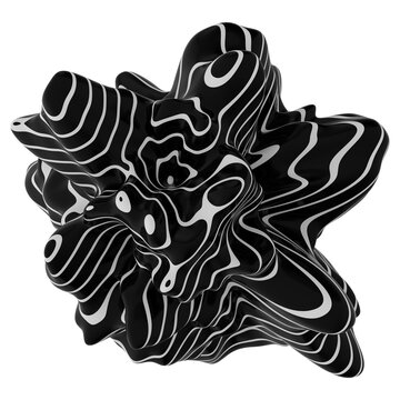 Monochrome 3D Organic Shapes &ndash; Black and White Abstract Forms with Striped Topographic Lines and Smooth Fluid Surfaces in Artistic Minimalist Sculptures