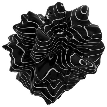 Monochrome 3D Organic Shapes &ndash; Black and White Abstract Forms with Striped Topographic Lines and Smooth Fluid Surfaces in Artistic Minimalist Sculptures