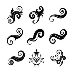Fototapeta premium Vector curl swirl art set for design themes Silhouette Vector illustration
