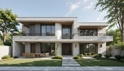Contemporary Residential Architecture with Clean Lines and Neutral Tones in Daylight