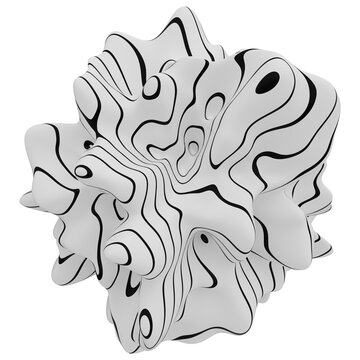 Monochrome 3D Organic Shapes &ndash; Black and White Abstract Forms with Striped Topographic Lines and Smooth Fluid Surfaces in Artistic Minimalist Sculptures