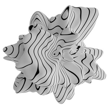Monochrome 3D Organic Shapes &ndash; Black and White Abstract Forms with Striped Topographic Lines and Smooth Fluid Surfaces in Artistic Minimalist Sculptures